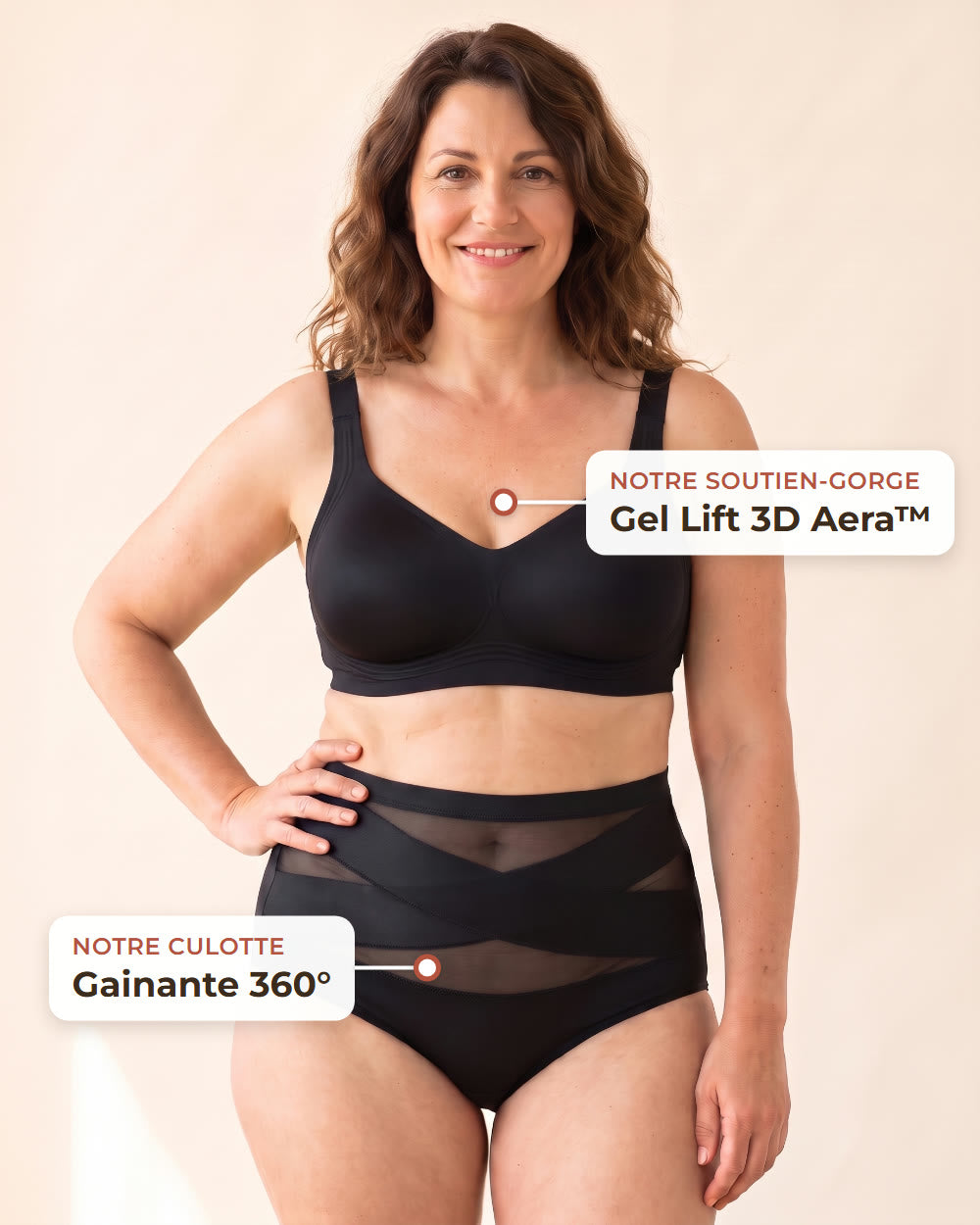 Culotte Gainante 360° portée avec le soutien-gorge Gel Lift 3D Aera
