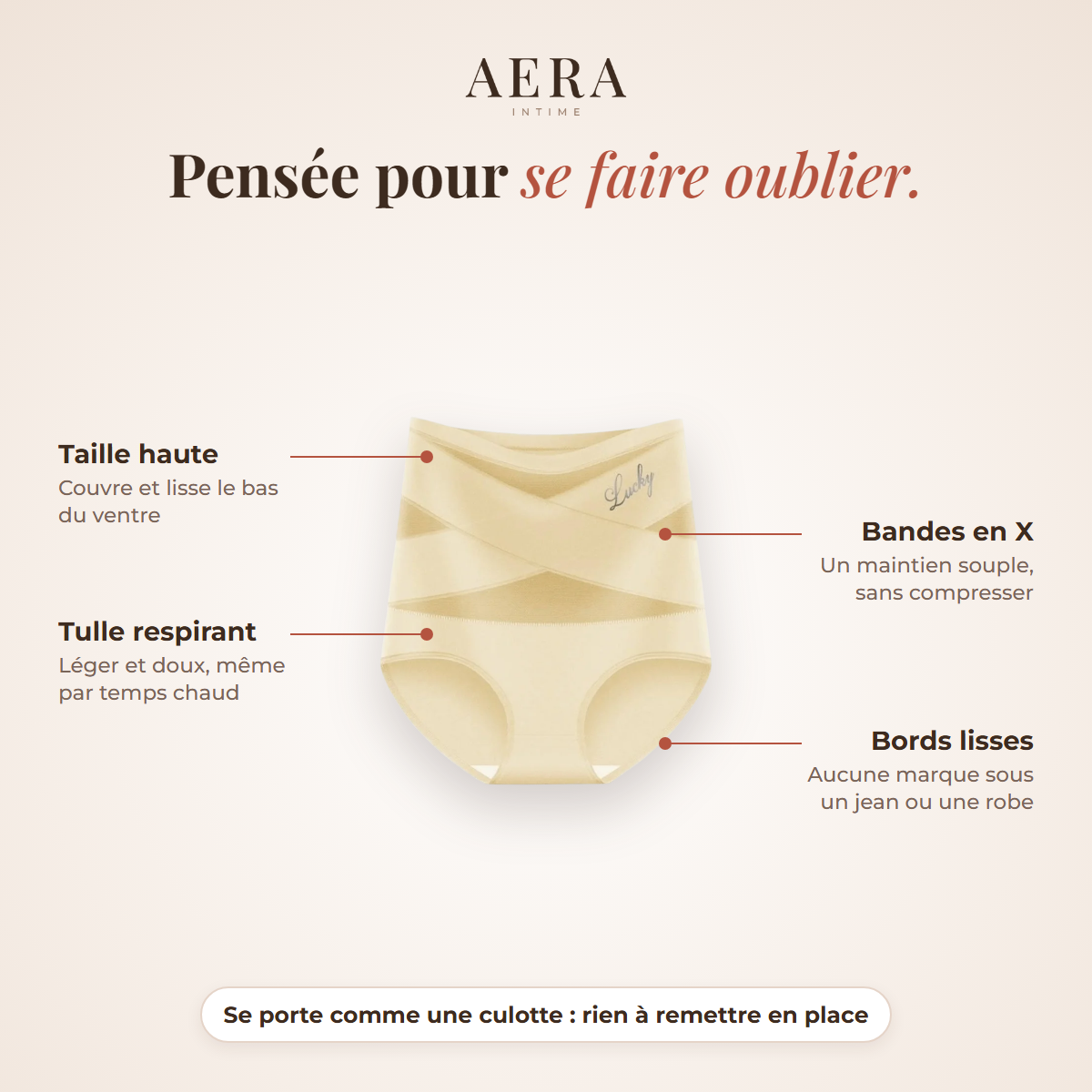 Culotte Gainante 360° Aera™ – taille haute, bandes en X, tulle respirant, bords lisses