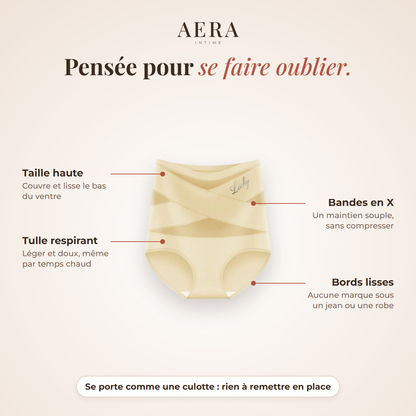 Culotte Gainante 360° Aera™ – taille haute, bandes en X, tulle respirant, bords lisses